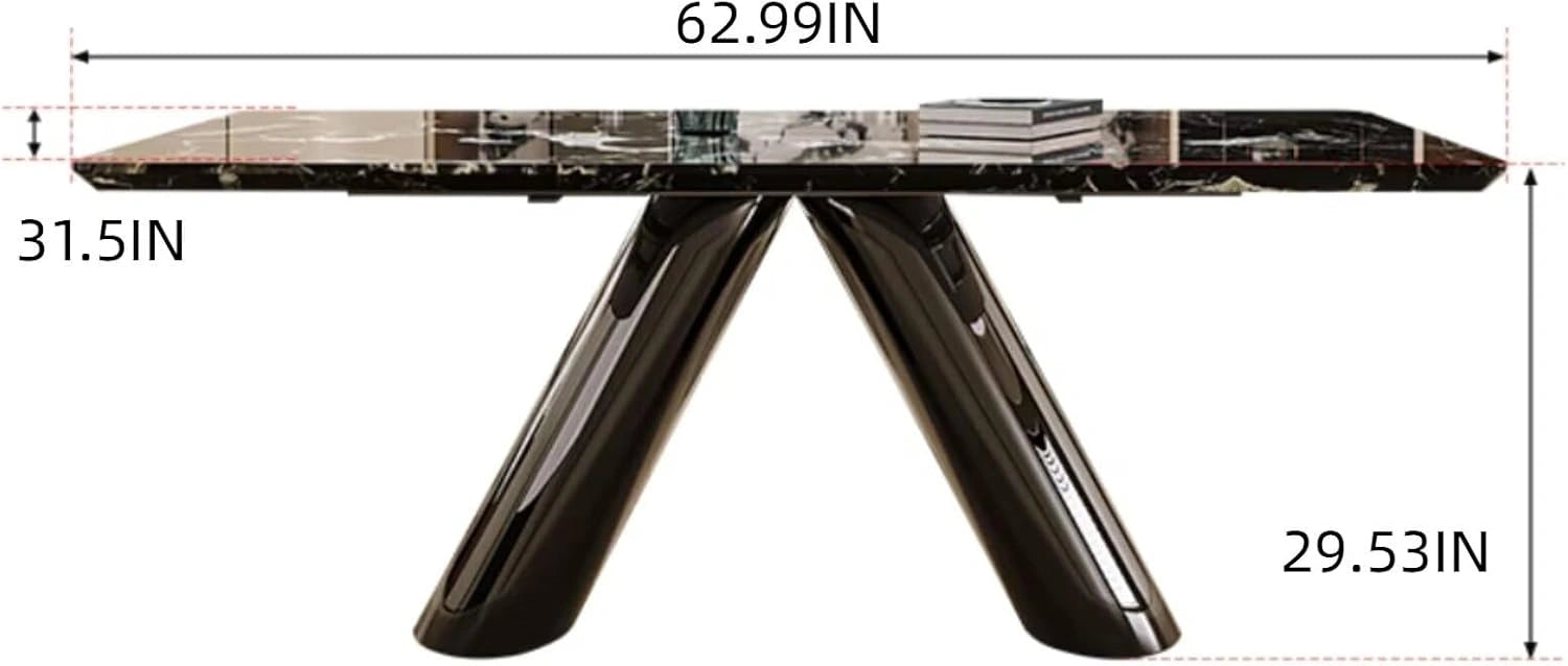 55” - 79” Modern Black Dining Table with V-Shaped Stainless Steel Base (No Chair)