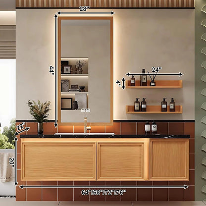60” – 76” Wood Grain Bathroom Vanity with Open Storage Shelves