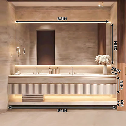 56"- 78" Solid Wood Double Sink Batrhroom Vanity with Rectangle Defogging Mirror