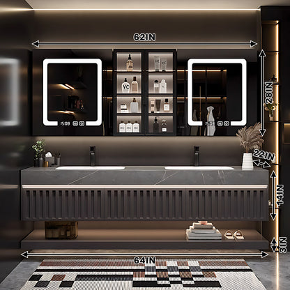 SALE 68'' Wall Mounted With Mirror Cabinet And Led Light With Double Sink and Faucet