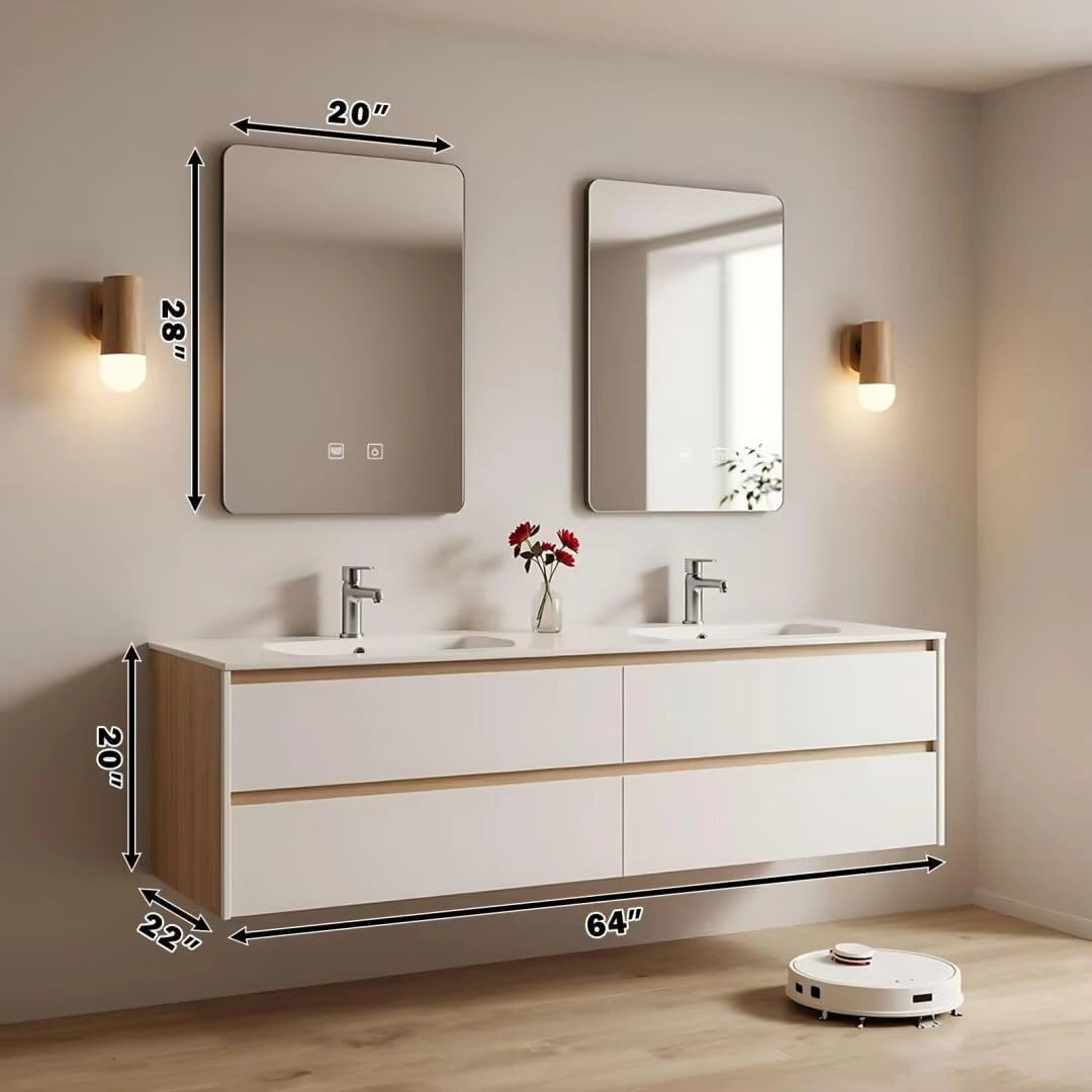 60” - 84” Modern Minimalist Bathroom Vanity Includes Ceramic Seamless Sink