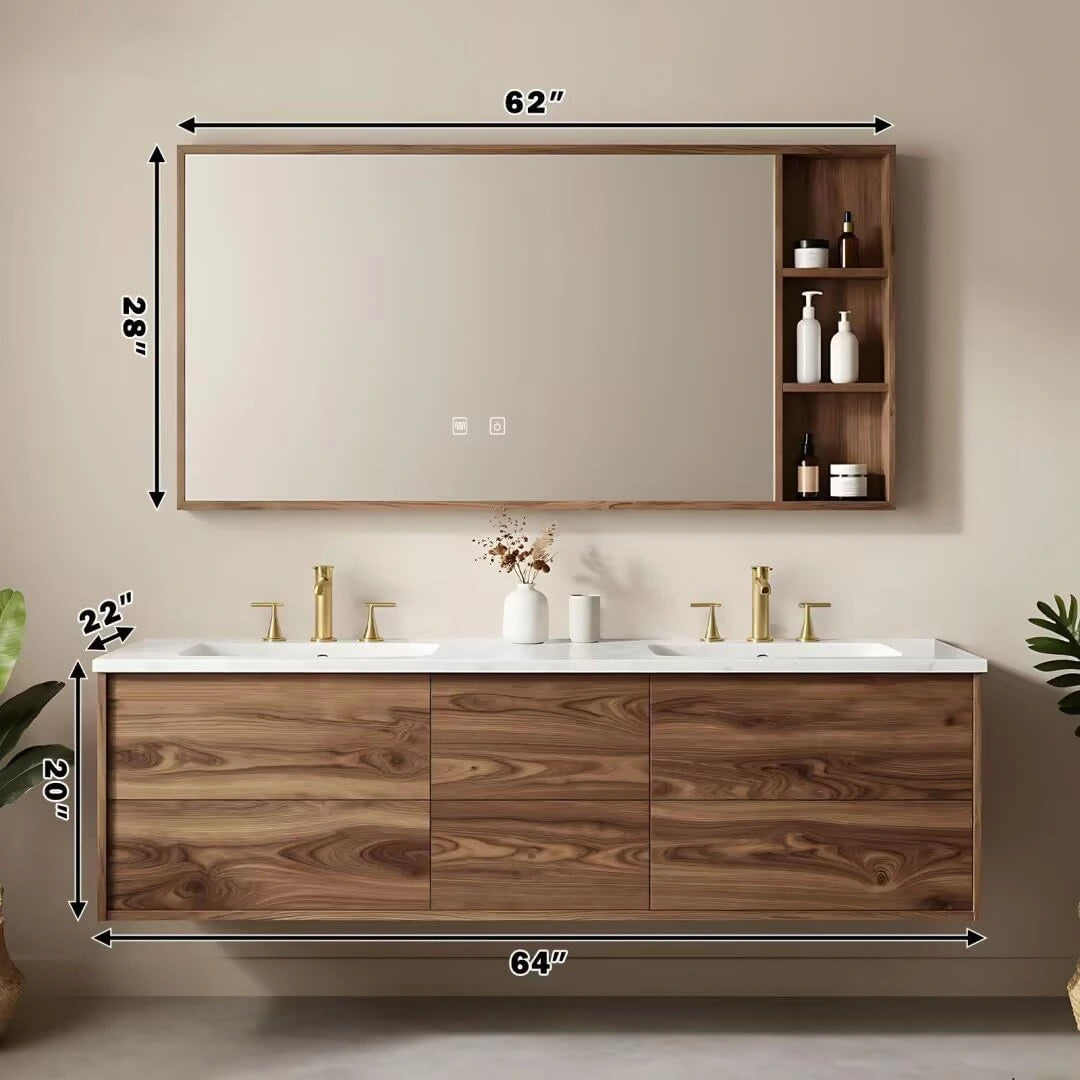 60” - 84” Minimalist Wood Bathroom Vanity with Open Storage Rack