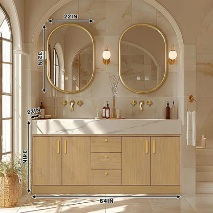 64” - 96” Freestanding Bathroom Vanity Includes Enclosed Space Storage Cabinets
