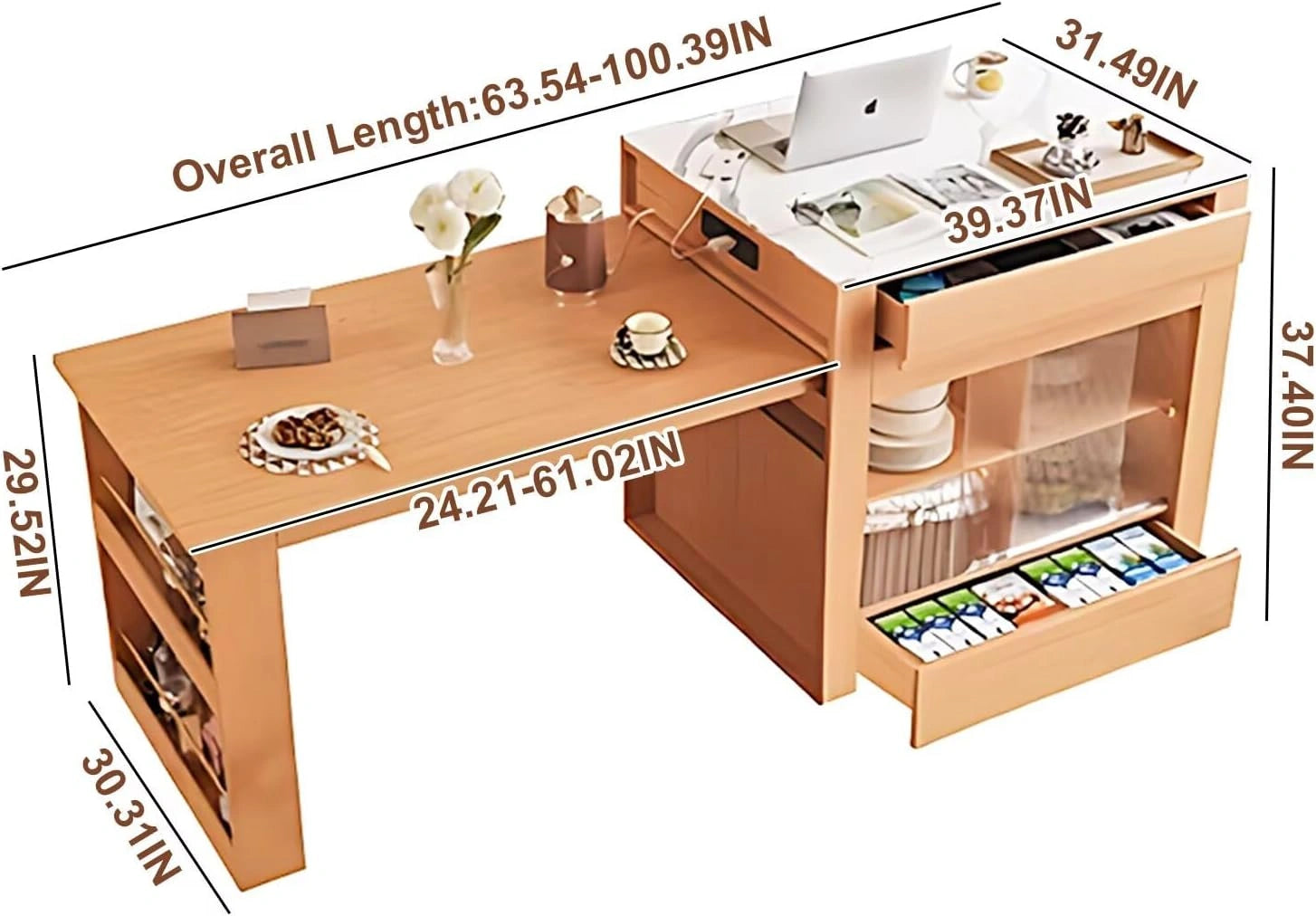 48” - 64” Log Minimalist Kitchen Island Includes Glass Sliding Door & Open Shelf (No Chair)