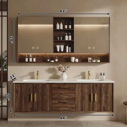 60” - 84” Luxury Floating Bathroom Vanity Includes Vertical Grain Cabinet