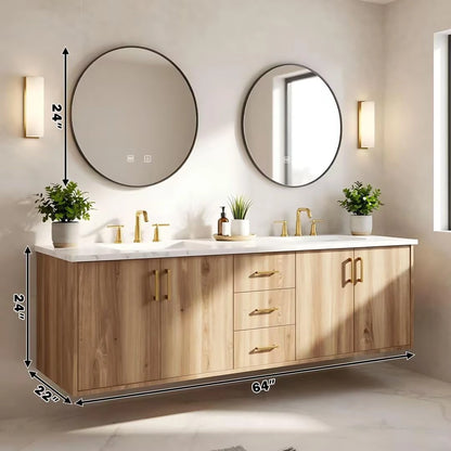 60” - 84” Cozy Country Bathroom Vanity with Round Smart Mirror & Exquisite Handle