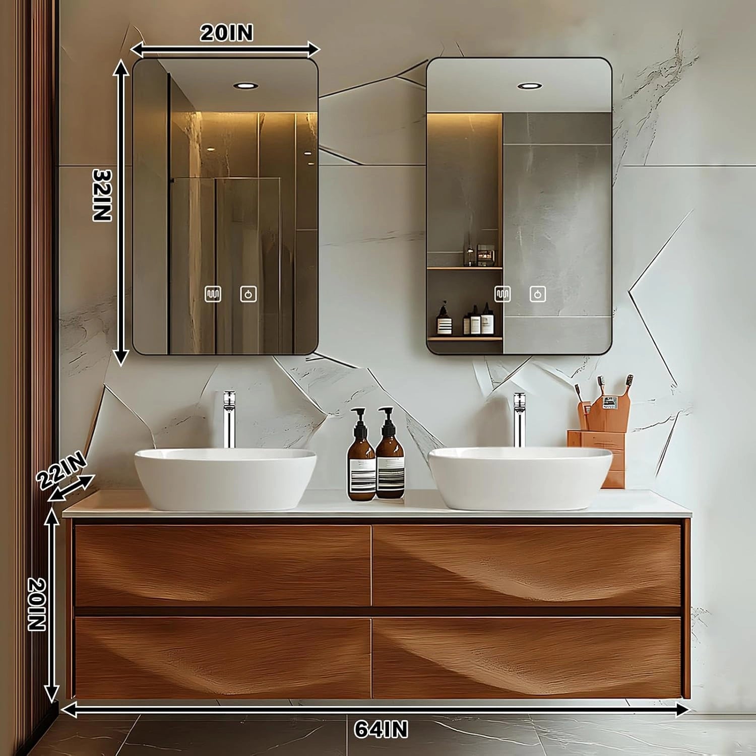 60” - 78” Modern Art Bathroom Vanity with Wave Texture Design