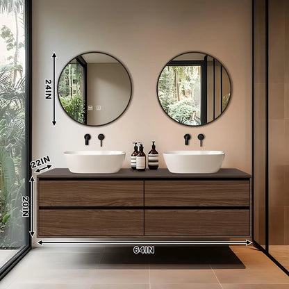 60” - 78” Minimalist Floating Bathroom Vanity Includes Round Mirror