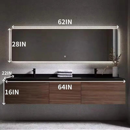 60” - 78” Minimalist Luxury Bathroom Vanity with Rock Slab Ceramic Basin