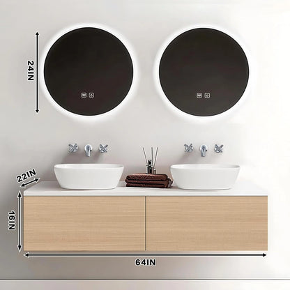 60” - 78” Art Simple Bathroom Vanity with Hidden Handle & Round Mirror
