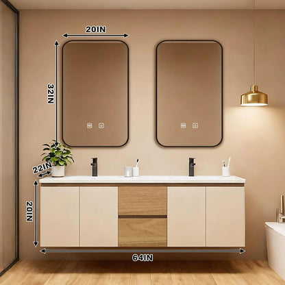 60” - 84” Modern Smart Bathroom Vanity with Wood and White Cabinet
