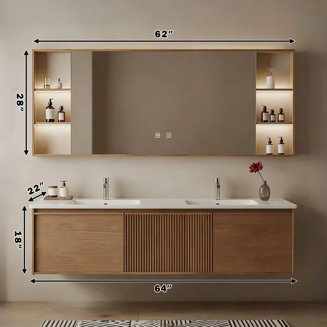 60” - 84” Modern Minimalist Bathroom Vanity with Open Storage Shelf