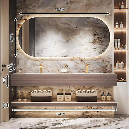 60” - 78” Wood Grain Bathroom Vanity with Separate Design & LED Defog Mirror