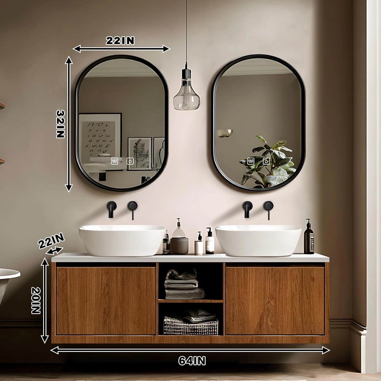 60” - 78” Wood Grain Bathroom Vanity with Open Storage Space