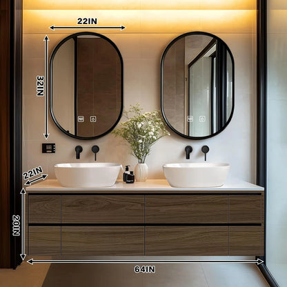 60” - 78” Exquisite Floating Bathroom Vanity Includes Brown Log Cabinet & Irregular Mirror