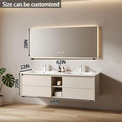60” - 84” Floating Simple Bathroom Vanity with Double Sink & Storage Space