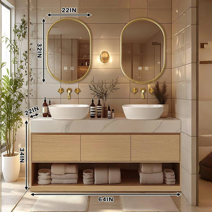 60” - 96” Floor-Standing Bathroom Vanity Includes Solid Wood Open Storage Cabinet