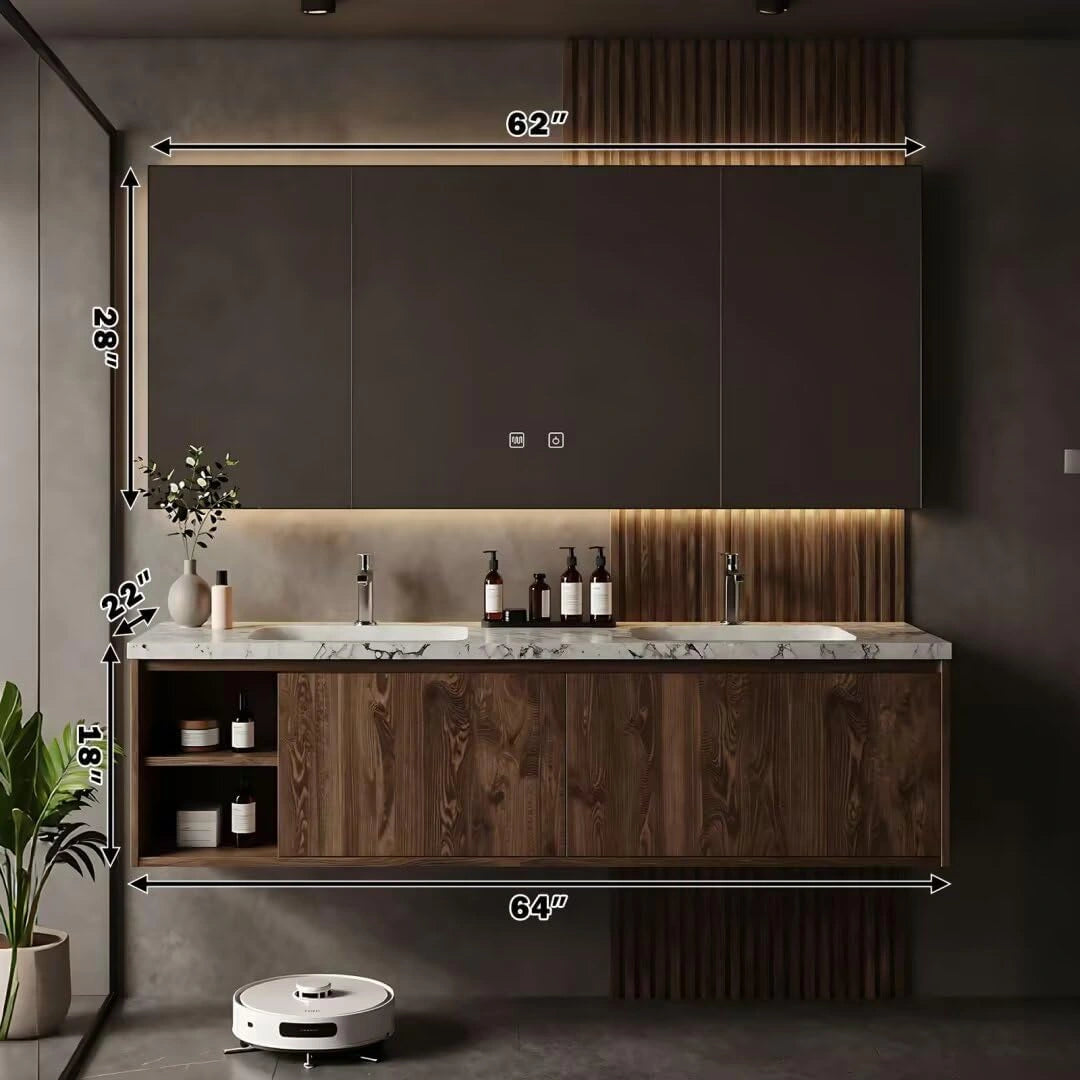 60” - 84” Light Luxury Bathroom Vanity with Open Storage Compartments