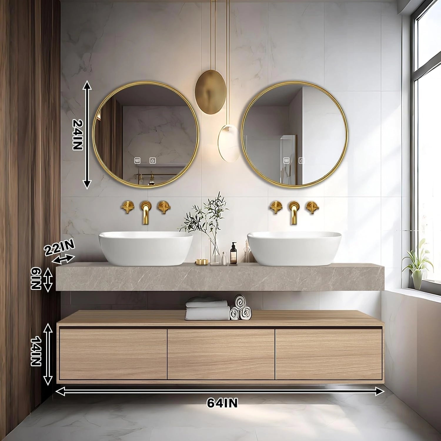 60” - 69” Wall Mounted Bathroom Vanity Includes Floating Storage Cabinet