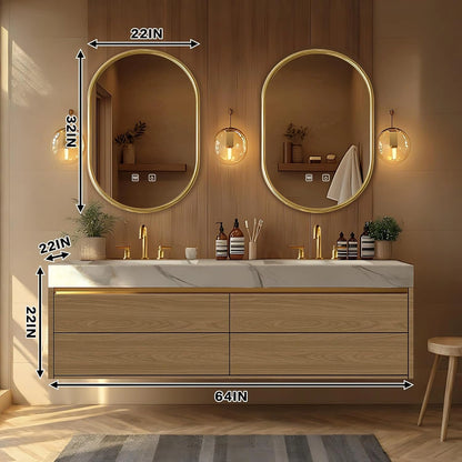 60” - 78” Log Luxury Bathroom Vanity Includes Textured Tabletop & Irregular Mirror