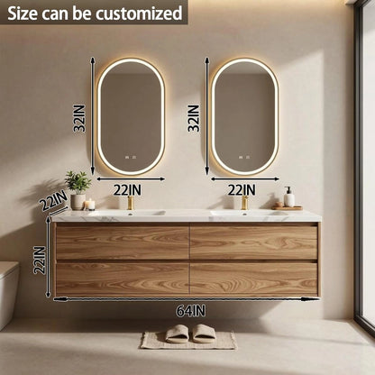 60” - 84” Double Sink Bathroom Vanity Modern Oval Smart Mirrors