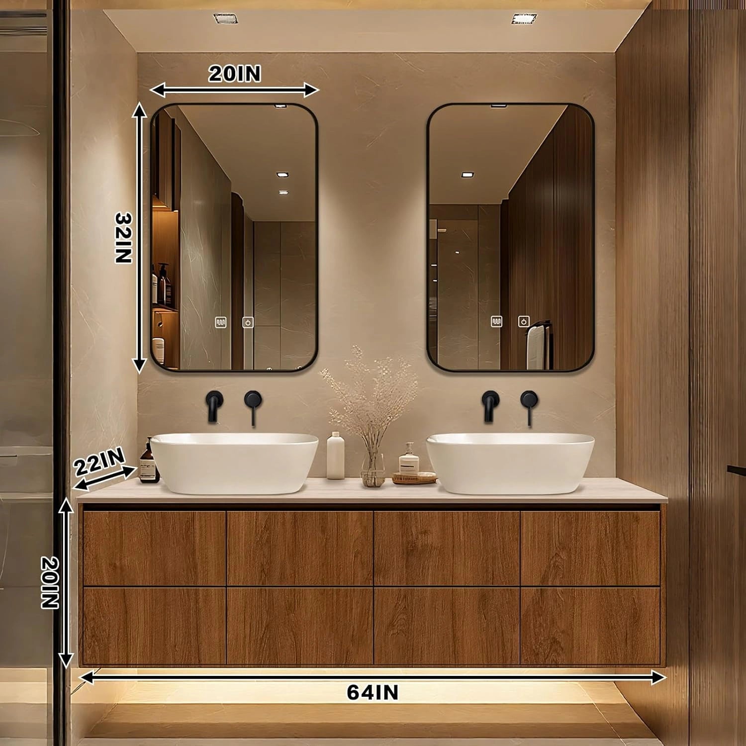 60” - 78” Luxury Bathroom Vanity Includes Two Mirrors & Above Counter Sink
