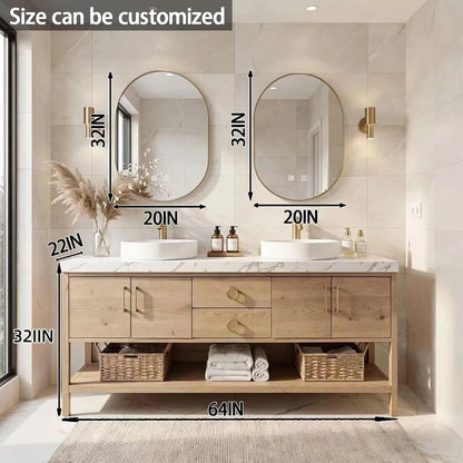 64” - 96” Simple Log Bathroom Vanity with Floor-Standing Log Wood Grain Cabinet