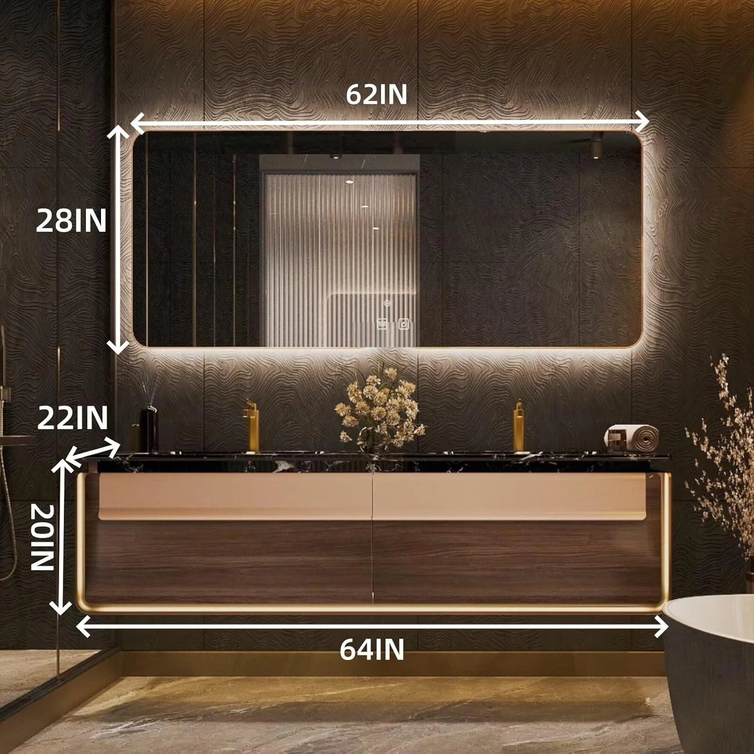 60” - 78” Classic Luxury Bathroom Vanity with Rock Slabs Texture Countertop