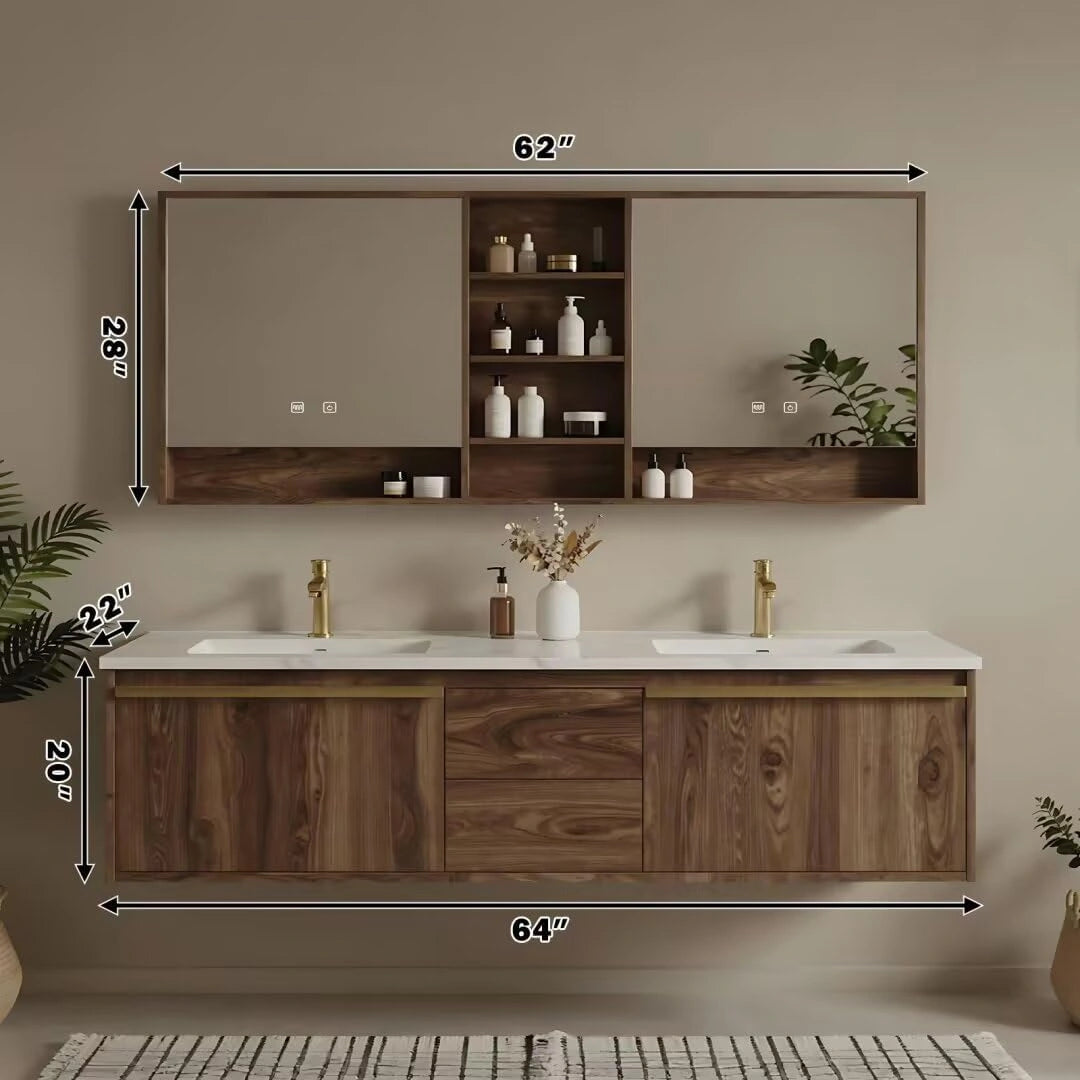 60” - 84” Practical Simple Bathroom Vanity with Open Shelving & Exquisite Handle