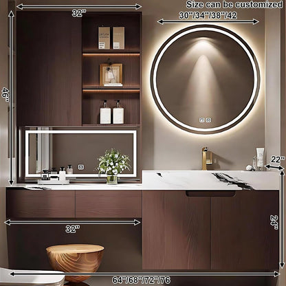 64” - 84” Brown Bathroom Vanity with Side Cabinet with Open Shelves