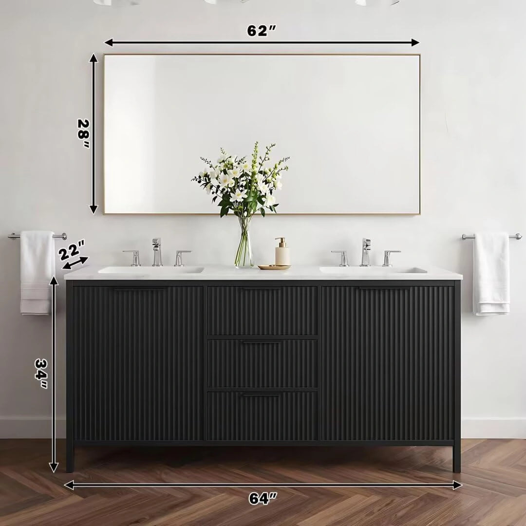 60” - 84” Freestanding Bathroom Vanity Includes Vertical Stripe Design