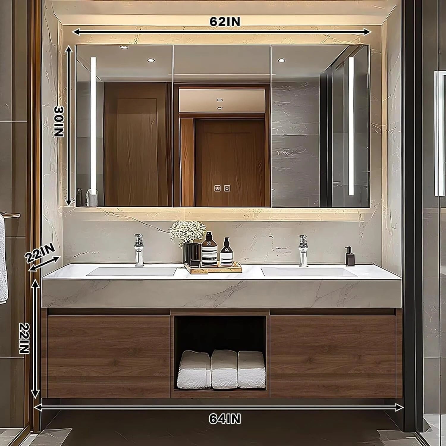 60” - 78” Minimalist Cozy Bathroom Vanity Includes Rock Slab Ceramic Basin