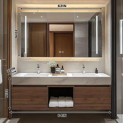 60” - 78” Minimalist Cozy Bathroom Vanity Includes Rock Slab Ceramic Basin