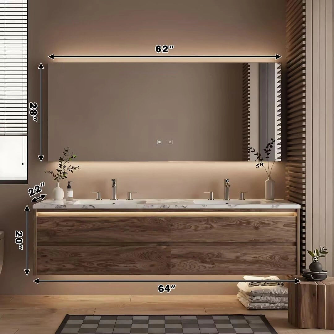 60” - 84” Elegant Bathroom Vanity Includes Textured Countertop & Wood Grain Cabinet