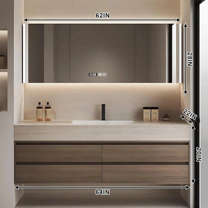 40” - 64” Modern Floating Bathroom Vanity Include Ceramic Basin & Defog Mirror Cabinet