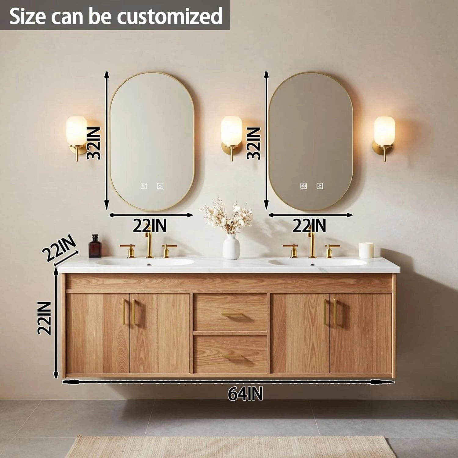 60” - 84” Wooden Bathroom Vanity with Double Sink & Storage Drawers