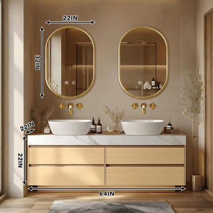 60” – 96” Exquisite Floating Bathroom Vanity Includes Above Counter Sinks & Irregular Mirror