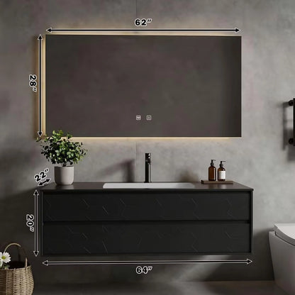 40” - 64” Black Simple Bathroom Vanity Includes Geometric Texture Cabinet