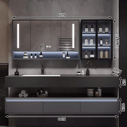 32"- 80" Floating Bathroom Vanity Cabinet with Single Sink and Smart LED Mirror Cabinet