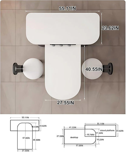 64” - 80” Black Luxury Kitchen Island with Mobile Guide Socket (No Chair)