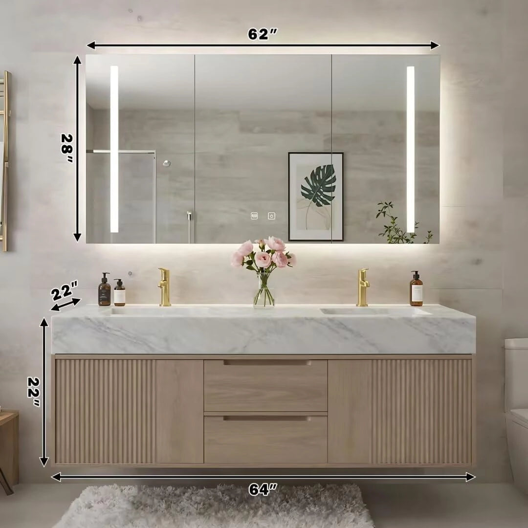 60” - 84” Elegant Exquisite Bathroom Vanity with Wood Grain Cabinet & Striped Design
