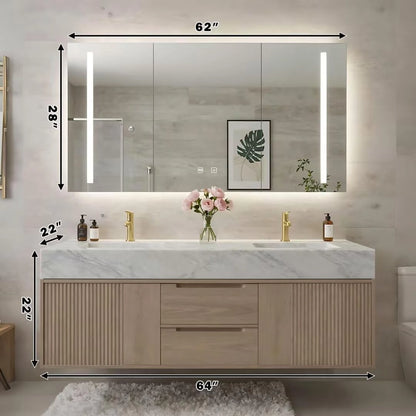 60” - 84” Elegant Exquisite Bathroom Vanity with Wood Grain Cabinet & Striped Design