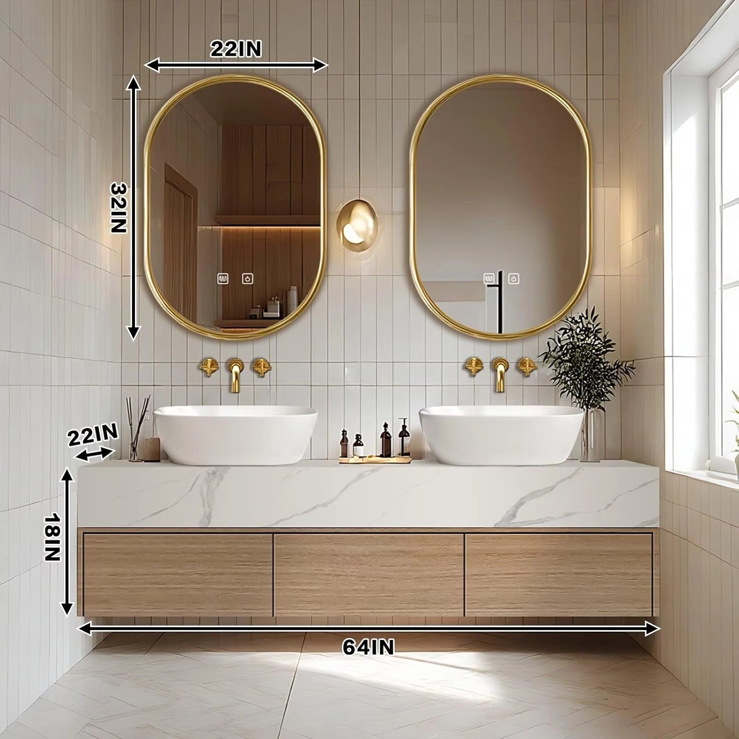 60” – 96” Bathroom Vanity Includes Wood Grain Cabinet & Above Counter Basins