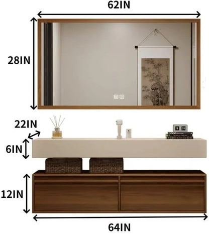 48” - 64” Wood Grain Bathroom Vanity with Rock Slab Integrated Sink
