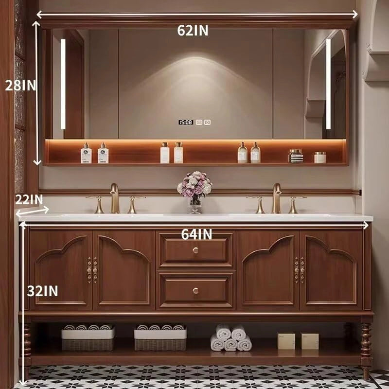 60” - 76” Unique Retro Bathroom Vanity with Open Storage Space