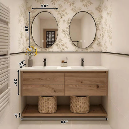 60” - 84” Retro Rustic Bathroom Vanity Includes Open Shelving
