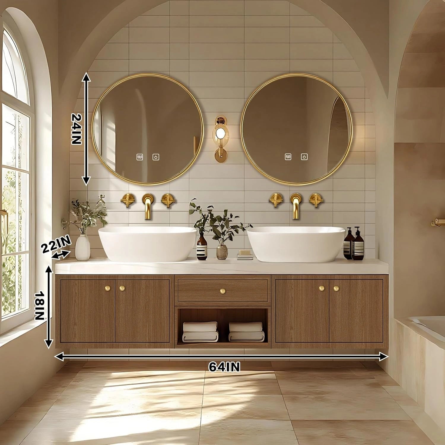 60” - 96” Brown Bathroom Vanity with Well-Organized Storage Space