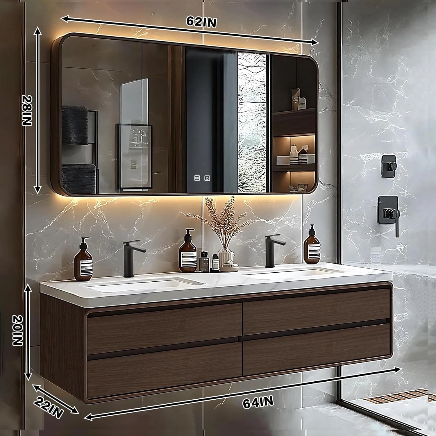60” - 78” Simple Bathroom Vanity Includes Symmetrical Drawer & Textured Tabletop