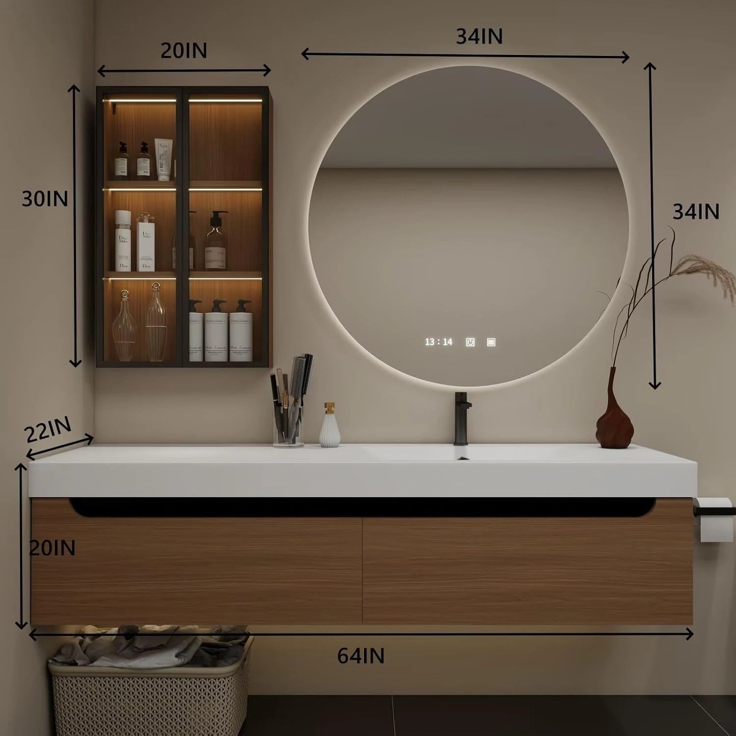 60” - 78” Natural Simple Bathroom Vanity with Sink Includes White Countertop