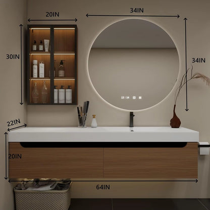 60” - 78” Natural Simple Bathroom Vanity with Sink Includes White Countertop